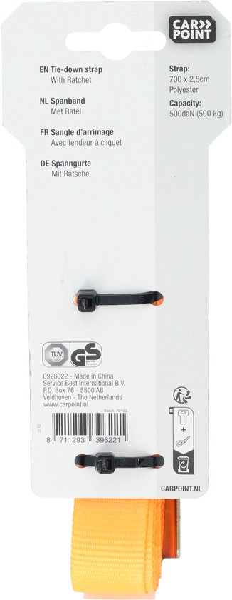 Carpoint Spanband - Met Ratel - Lengte 7 Meter - Breedte 25mm - Tot 500 KG - Met TÜV/GS keurmerk - afbeelding 5