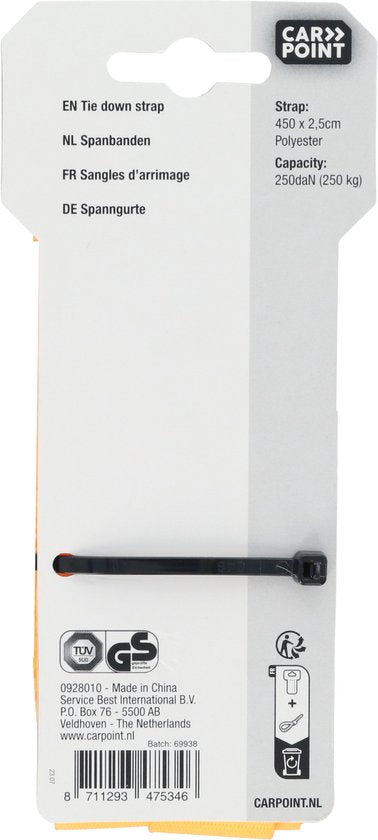 Carpoint Spanbanden – Lengte 4,5 meter – Breedte 25mm – Klemsluiting - Tot 250 KG – Met TÜV/GS keurmerk – 2 stuks - afbeelding 4