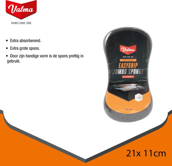 Valma Jumbo Spons - Extra grote spons - Hoog absorberend vermogen - Open structuur mengt shampoo en water gemakkelijk – Handige vorm, prettig in gebruik - 21x11cm - afbeelding 5