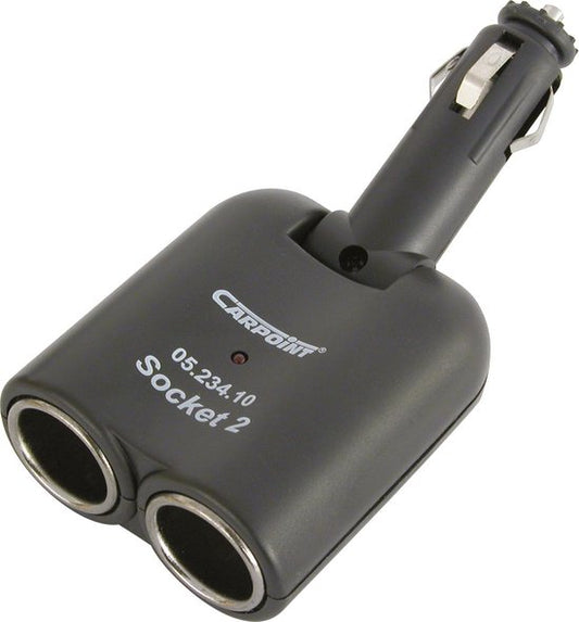 Carpoint 2-Weg Stekkerdoos 12/24V – Sigarettenaansteker Splitter – Kantelbaar 90° – LED Indicatie – 5A – Met Zekering