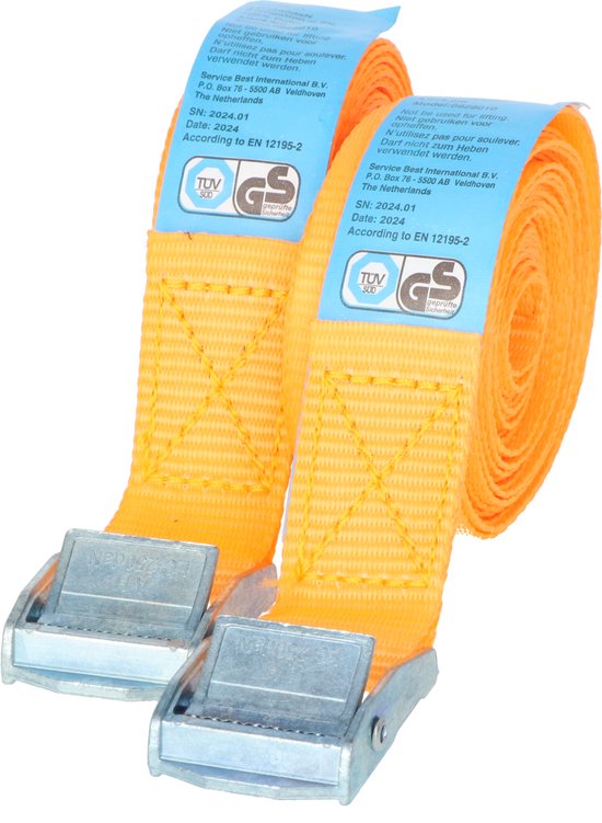 Carpoint Spanbanden – Lengte 4,5 meter – Breedte 25mm – Klemsluiting - Tot 250 KG – Met TÜV/GS keurmerk – 2 stuks - afbeelding 2