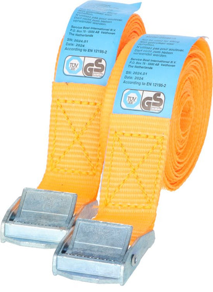 Carpoint Spanbanden – Lengte 4,5 meter – Breedte 25mm – Klemsluiting - Tot 250 KG – Met TÜV/GS keurmerk – 2 stuks - afbeelding 2