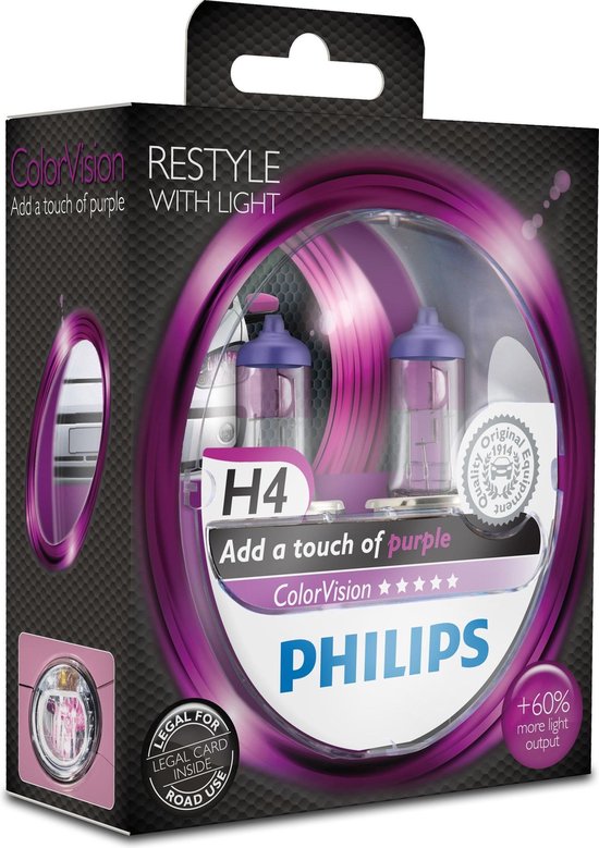 Philips ColorVision H4 Paars 60/55W 12V, set à 2 stuks - afbeelding 3