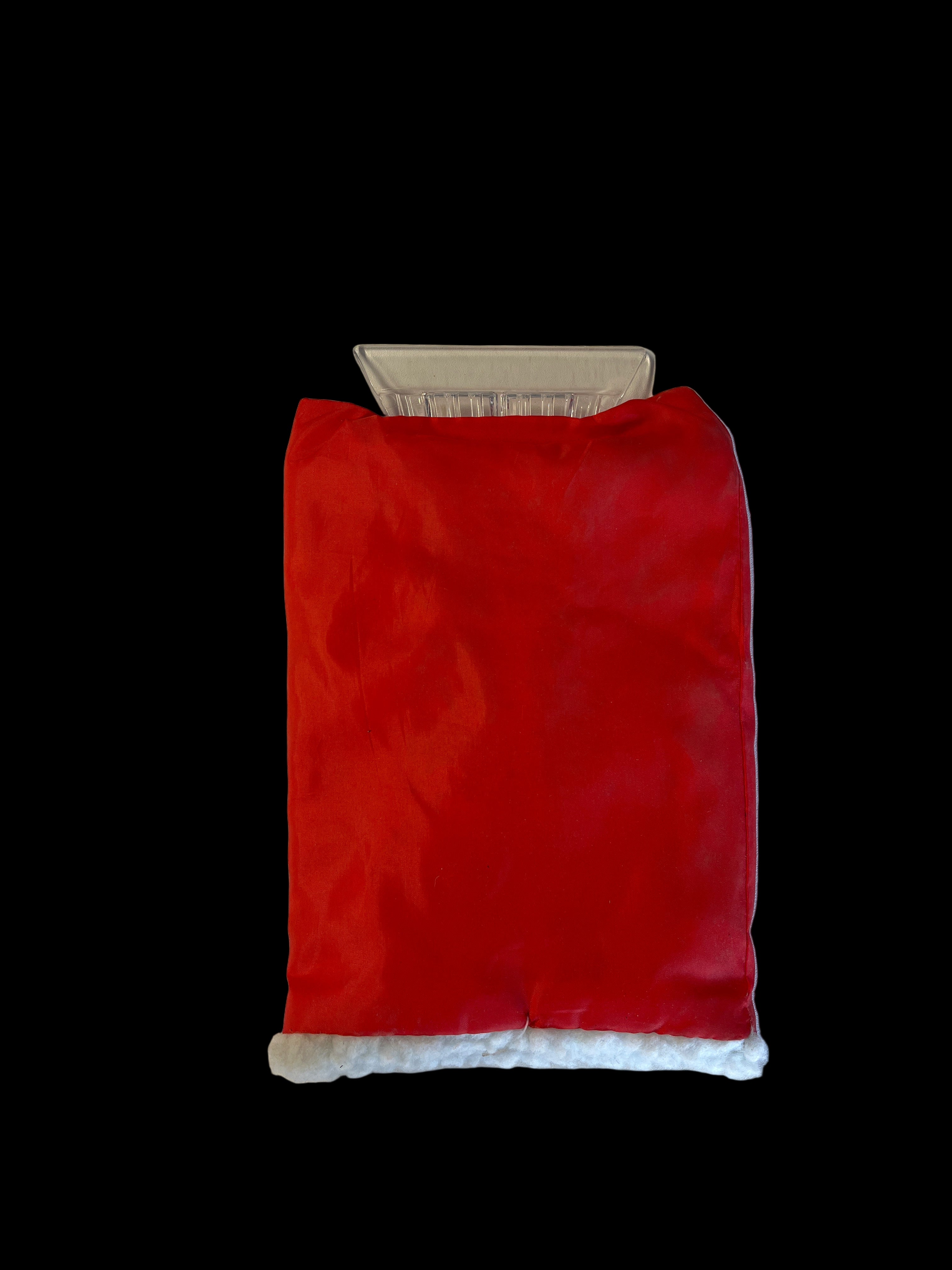 Rode ijskrabber met winterwant voor auto, ruitenkrabber met geïntegreerde want om autoruiten ijsvrij te maken zonder koude handen