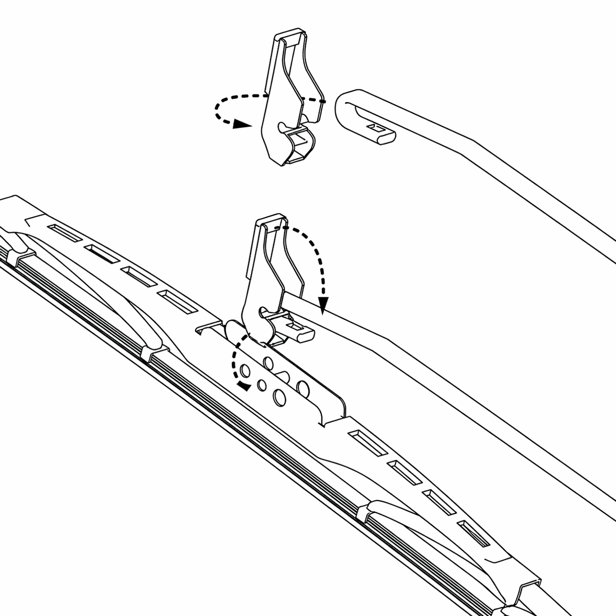 wiperblade_J/U-hook-connenction techische installatietekening